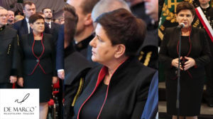 Wice premier Beata Szydło w biznesowej garsonce z De Marco. Eleganckie kostiumy wizytowe, sklep internetowy