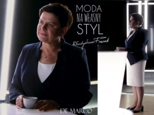 sukienka biznesowa z żakietem. Wice Premier Beata Szydło w biznesowej kreacji szytej na miarę w De Marco.
