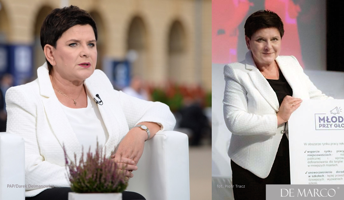 biznesowy żakiet do sukienki od projektantki. Beata szydło w komplecie z De Marco