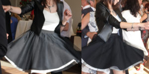 rozkloszowana sukienka czarno biała na wesele