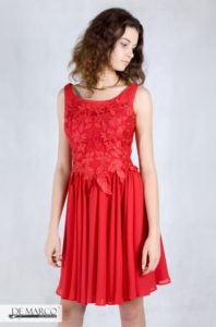 czerwona suknia na wesele, bal, sylwestra. De Marco szycie na miarę online.
