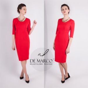 Elegancka sukienka biznesowa z rękawem do łokcia