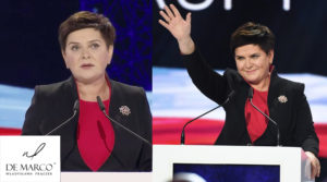 Eleganckie kostiumy damskie szyte na miarę w De Marco. Wice premie Beata Szydło w komplecie od Pani Władzi z Frydrychowic