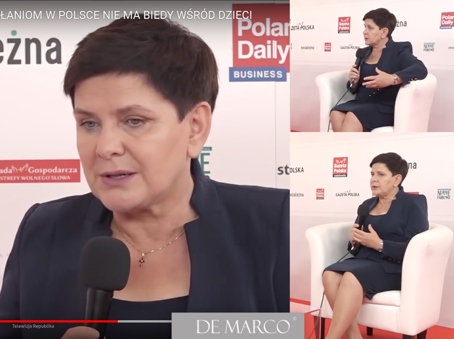  Wice premier Beata Szydło w żakiecie od projektantki Agaty Dudy. Szycie na miarę eleganckiej odzieży wizytowej w De Marco.