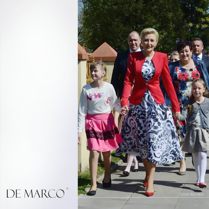 Agata Duda w czerwonym żakiecie z De Marco. Szycie na miarę