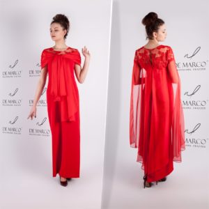 Czerwona długa suknia dla mamy wesela. Szycie na miarę ekskluzywnej odzieży damskiej u projektanta mody z Frydrychowic k. Wadowic, spod Krakowa.