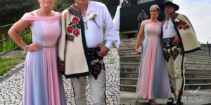 Długa lekka zwiewna suknia na ślub syna lub córki. Najpiękniejsze sukienki na wesele dla mamy. Sklep on-line De Marco.
