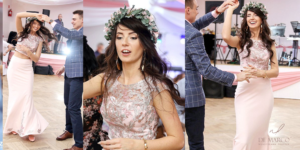 Różowa suknia ślubna szyta na miarę. Salon Mody Ślubnej De Marco we Frydrychowicach.