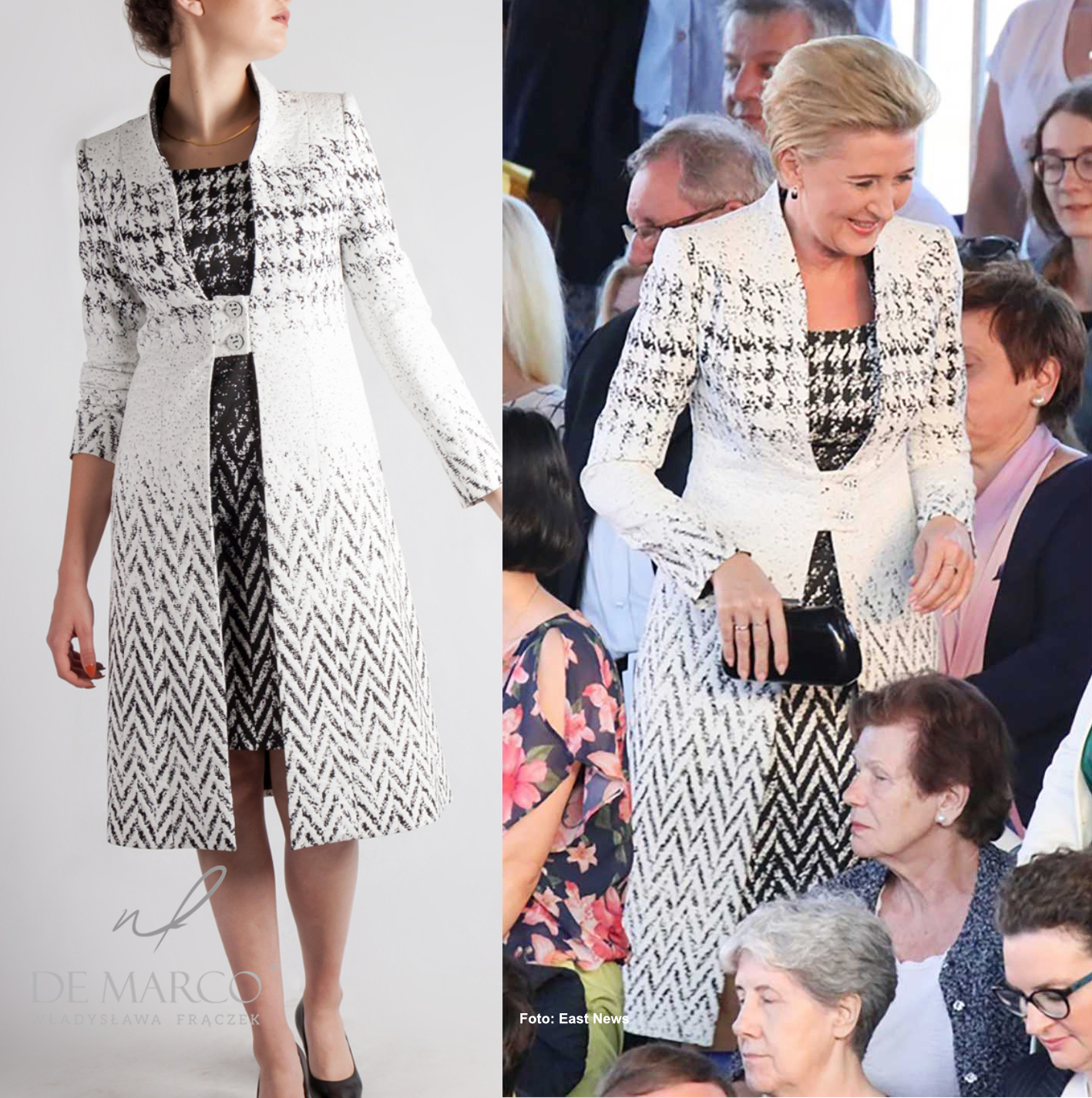The most fashionable formal creations. The First Lady in an ensemble from De Marco.