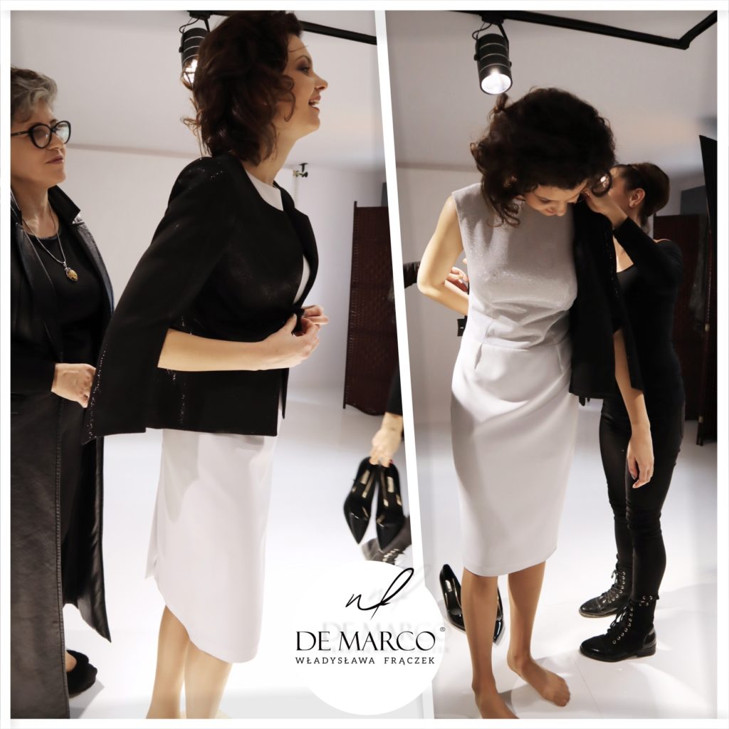 Eleganckie sukienki z żakietami szyte na miarę u projektanta. Salon Mody De Marco
