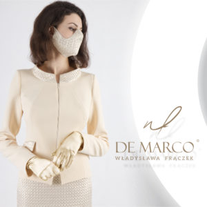 Luksysowe maski w komplecie do wizytowych garsonek z De Marco. Sklep internetowy z eleganckimi ubraniami dla kobiet.