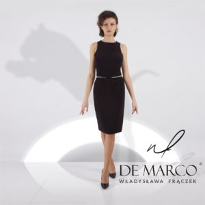 Elegancka mała czarna sukienka dla dojrzałej kobiety. Sklep internetowy z ekskluzywną odzieżą De Marco