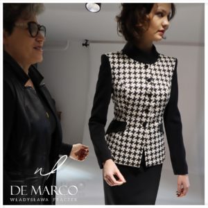 Profesjonalne ubrania biznesowe damskie: garsonka, kostium, spodnium De Marco