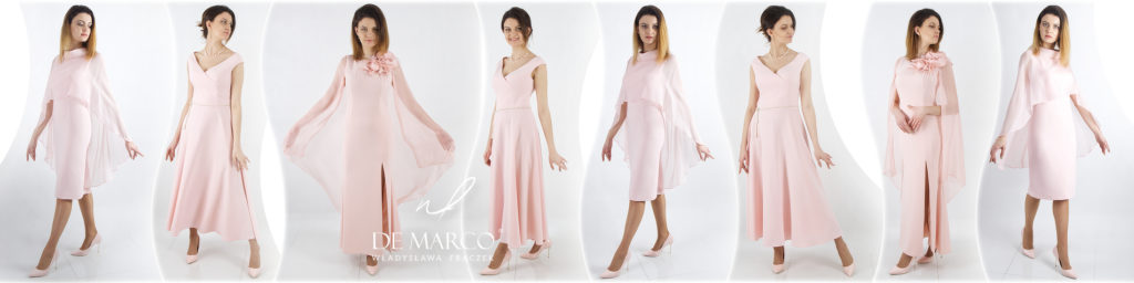De Marco ekskluzywne sukienki dla mamy weselnej. Różowe stylizacje dla matki wesela na ślub syna lub córki 