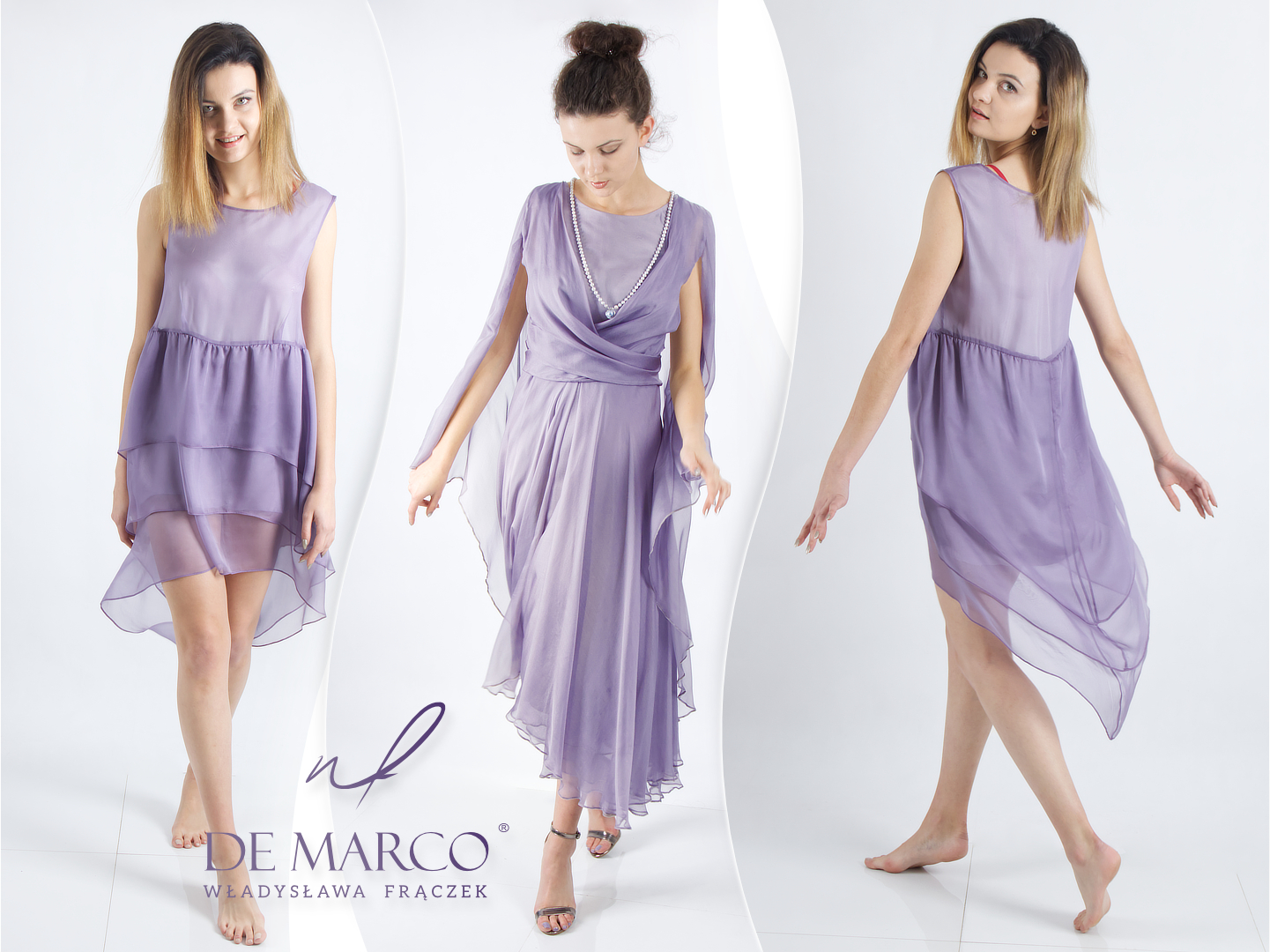 Trends Frühjahr-Sommer 2023: elegante lavendelfarbene Seidenkleider