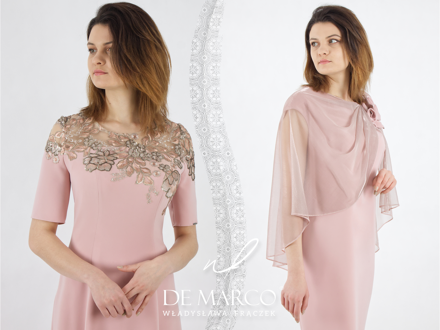 Luksusowe sukienki dla kobiet dojrzałych w kolorze pudrowego różu. Eleganckie kreacje dla Mamy Wesela 50+60+