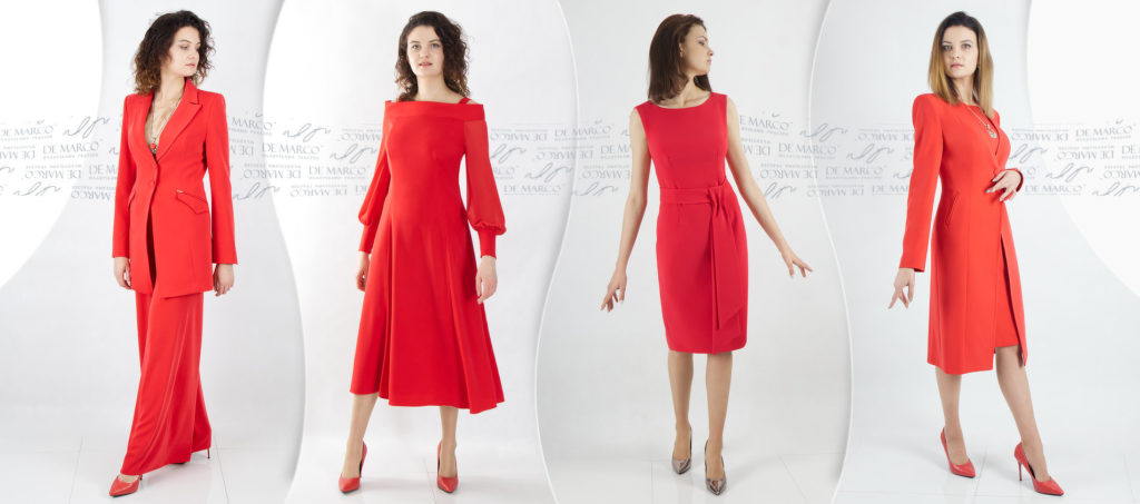Ekskluzywna polska marka odzieżowa prezentuje nową kolekcję czerwonych stylizacji damskich. Wizytowe sukienki z długim ręakwem, czerwone garnitury damskie z szerokimi spodniami, nowoczesne garsonki i sukienki do pracy.