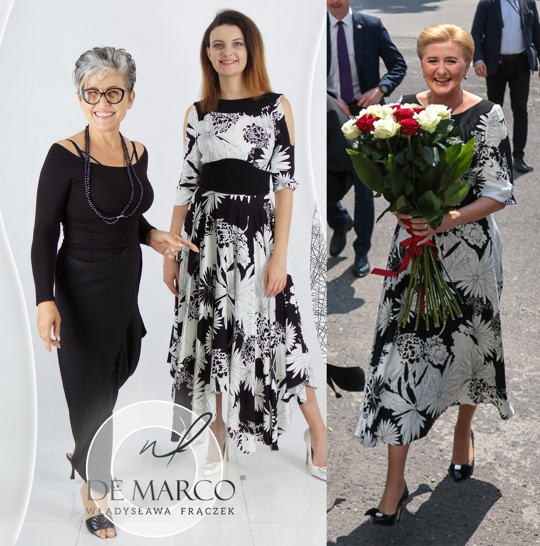 Eleganckie wyszczuplające sukienki na lato DE MARCO. Modna stylizacja w kwiaty Pierwszej Damy RP Agaty Kornhauser-Dudy