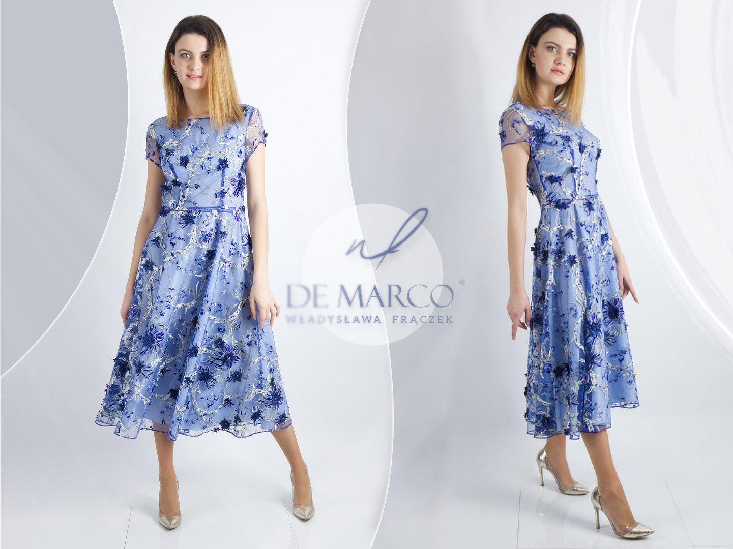 eleganckie sukienki na wesele dla mamy sklep De Marco. Modne sukienki w kwiatki dla mamy i teściowej