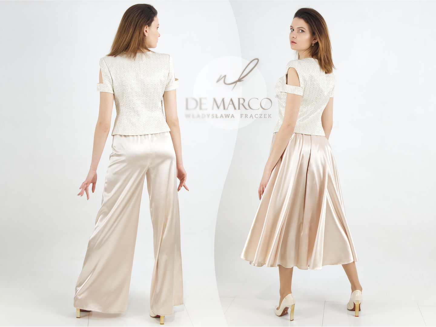 Jedwabne spodnie czy spódnica z jedwabiu naturalnego dla 40 latki. Luksusowe stylizacje szyte na miarę w De Marco.