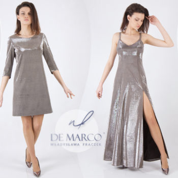 Sinnliche Eleganz: Die luxuriösen Abendkleider von De Marco mit metallischem Silberglanz