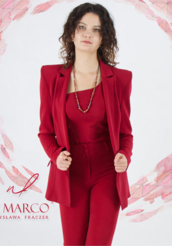 Czerwony damski garnitur wizytowy De Marco