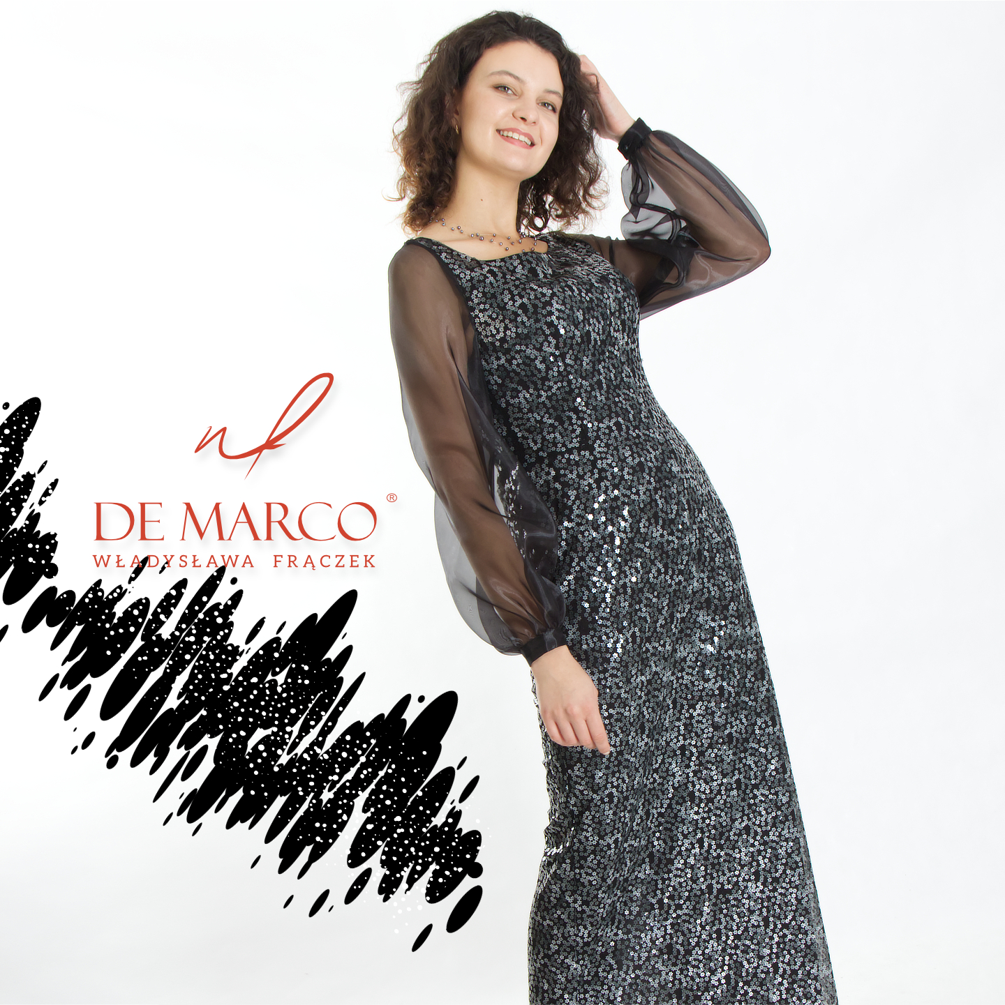 Wieczorowa sukienka z długim rękawem i elegancki płaszcz do sukni De Marco