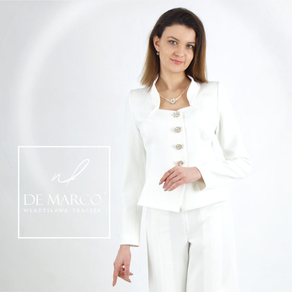 Unikatowy biały garnitur damski De Marco