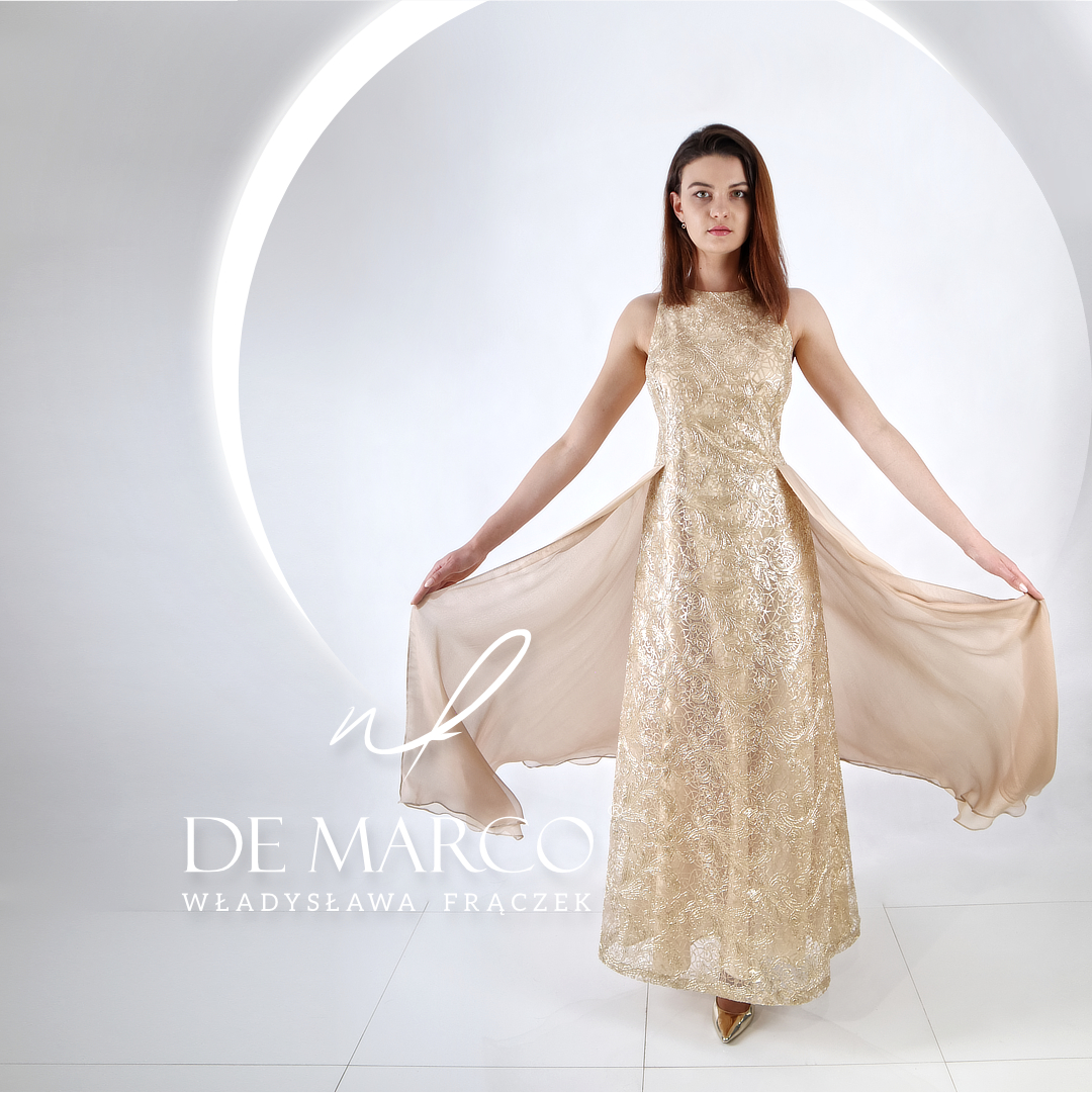 Najpiękniejsze sukienki na wesele De Marco Elegancka złota sukienka na ślub syna / córki