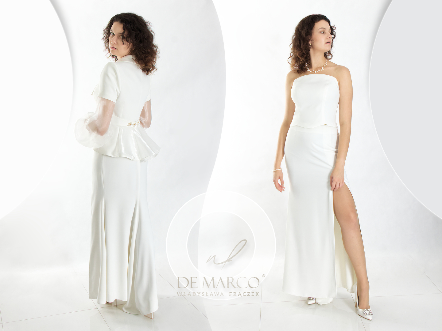 Minimalistyczne suknie ślubne od projektanta z De Marco Luksusowa polska marka. Ekskluzywna najpiękniejsza suknia ślubna szyta na miarę