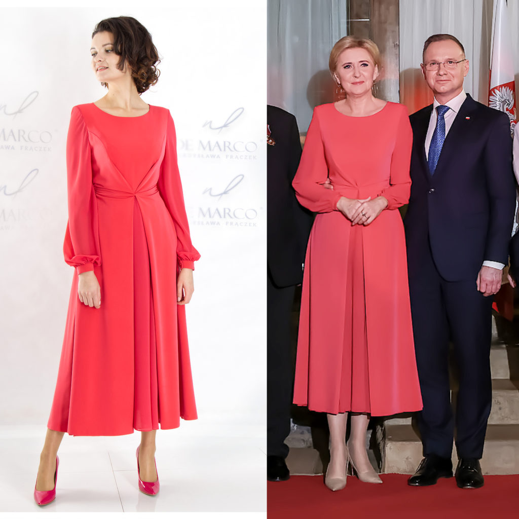 Ekskluzywna sukienka wizytowa Pierwszej Damy De Marco polskie sukienki dyplomatyczne 