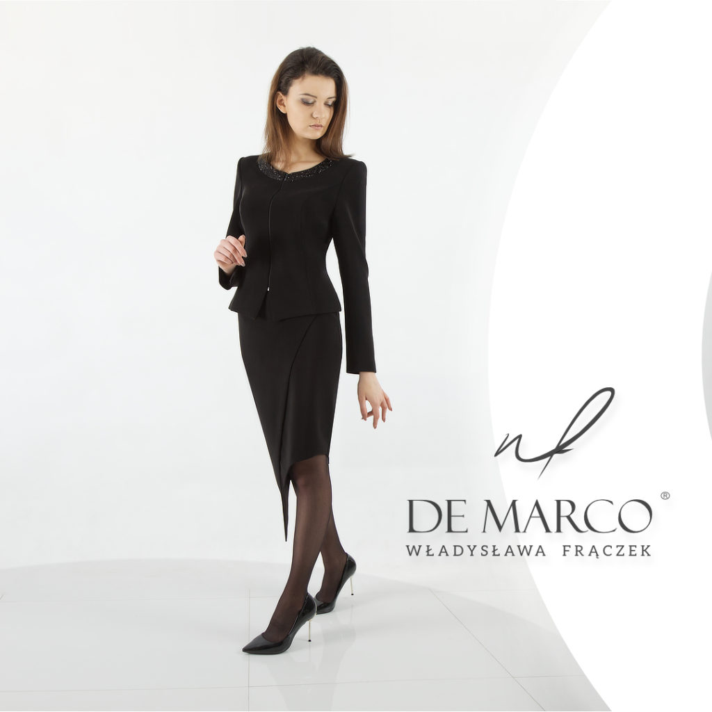 Ekskluzywna czarna garsonka De Marco Polska luksusowa odzież damka