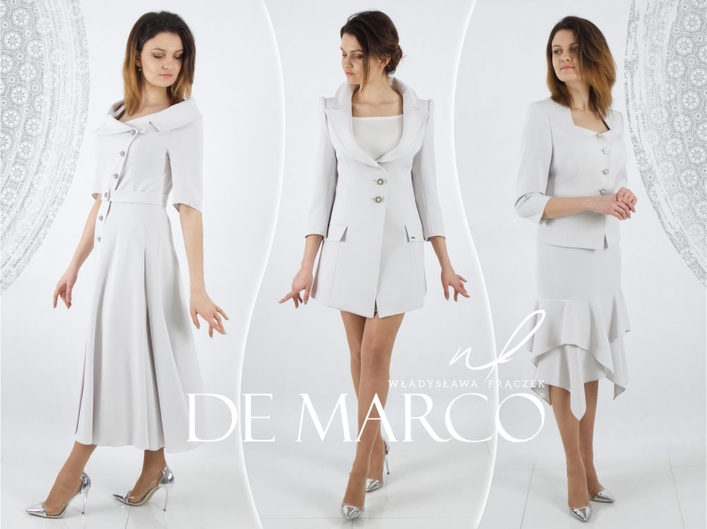 Najmodniejsze stylizacje na komunię dla mamy, marki chrzestnej i babci. De Marco polski producent ekskluzywnej odzieży damskiej, unikatowe eleganckie kreacje szyte na miarę