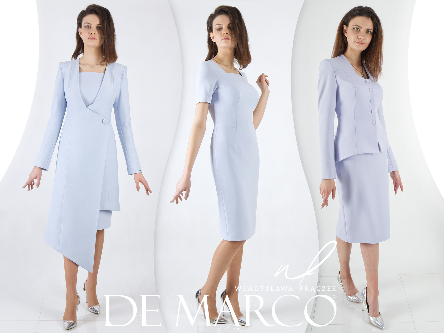 Eleganckie błękitne sukienki, komplety i garnitury damskie na komunię 2024
