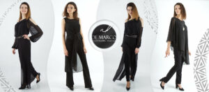 Jak się ubrać na imprezę, przyjęcie? Eleganckie stylizacje dla 40 latki, 30 latki. Czarna bluzka z czarnymi spodniami De Marco