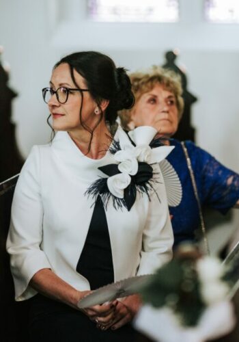 Elegancki zestaw żakiet z sukienką dla mamy wesela