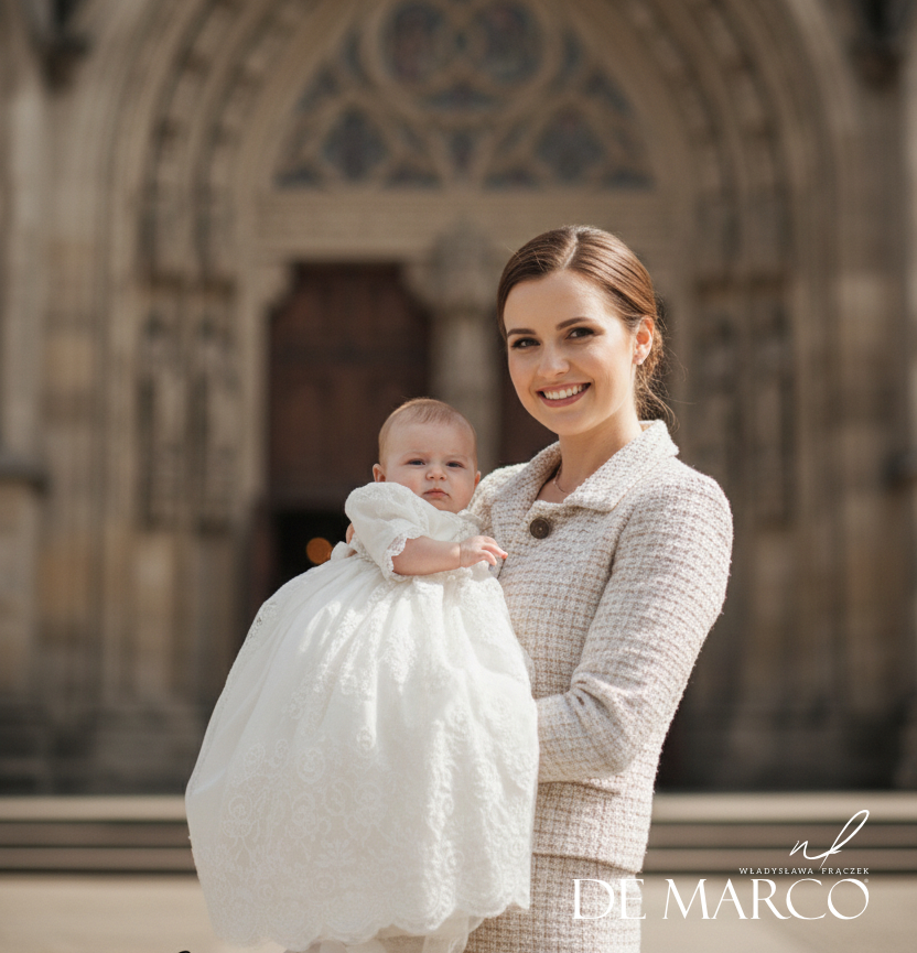 Tweedowa garsonka szyta na miarę w Atelier De Marco to idealna stylizacja na chrzciny dziecka. Młodzieżowe garsonki na topie