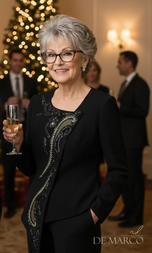 De Marco garnitur wieczorowy damski szyty na miarę Polskie krawiectwo miarowe - Projektowanie i szycie w Atelier Władysławy Frączek