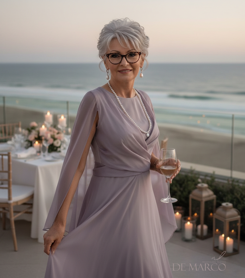 Ekskluzywna jedwabna sukienka na wesele dla mamy i teściowej De Marco szycie na miarę Warszawa, Kraków, Katowice, Nowy Sącz, Poznań, Lublin, Opole, Toruń, Gdynia, Gdańsk ...